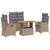 vidaXL Set de comedor jard&iacute;n con cojines 4 pzas rat&aacute;n sint&eacute;tico beige