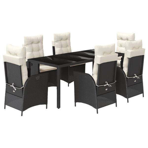 vidaXL Set de comedor de jard&iacute;n 7 pzas y cojines rat&aacute;n sint&eacute;tico negro