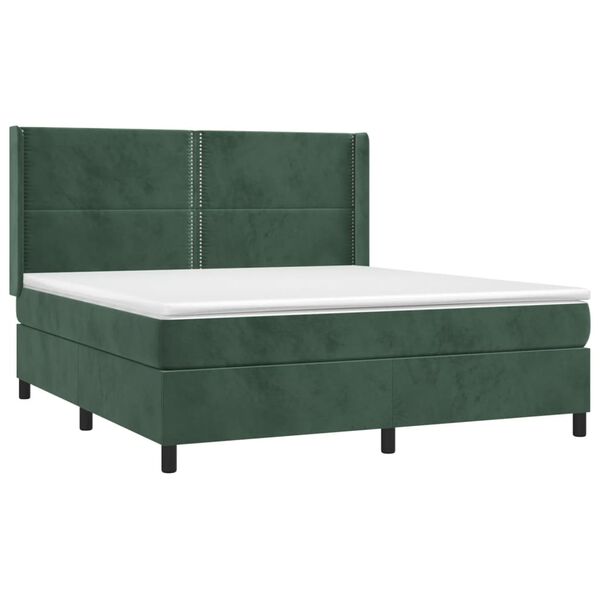 vidaXL Cama box spring con colch&oacute;n terciopelo verde oscuro 160x200 cm