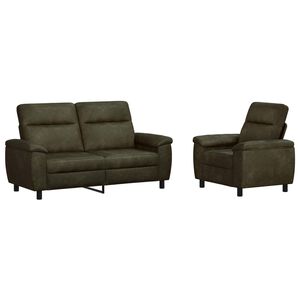 vidaXL Juego de Sof&aacute; 2 pcs Verde militar Cuero de Suede Sint&eacute;tico