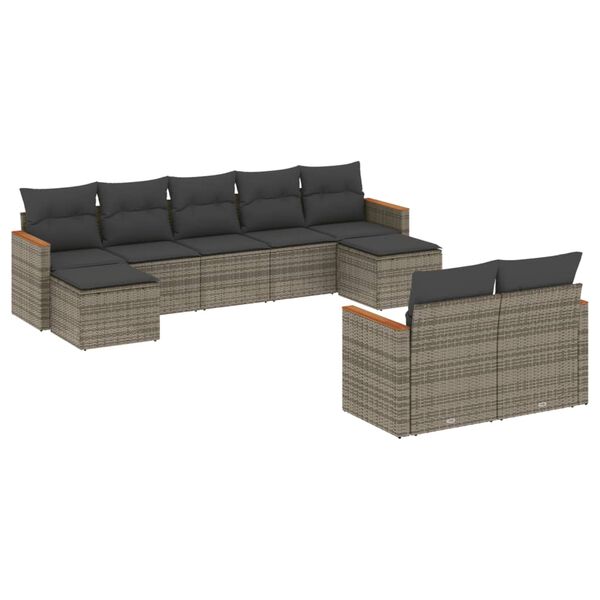 vidaXL Set de muebles de jardín 9 pzas y cojines ratán sintético gris