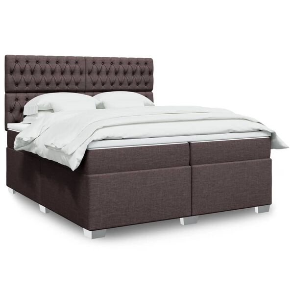 vidaXL Cama box spring con colch&oacute;n tela marr&oacute;n oscuro 200x200 cm