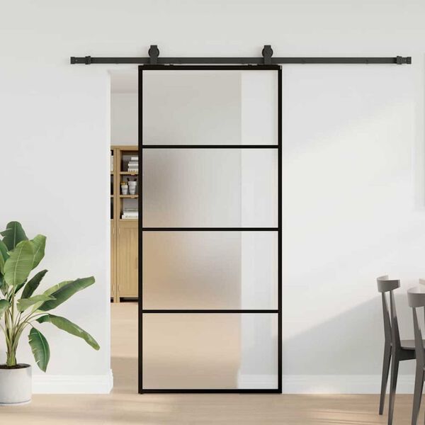 vidaXL Puerta corredera con set herrajes negro 90x205 cm vidrio ESG