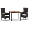 vidaXL Set comedor de jard&iacute;n 3 pzas con cojines rat&aacute;n sint&eacute;tico negro
