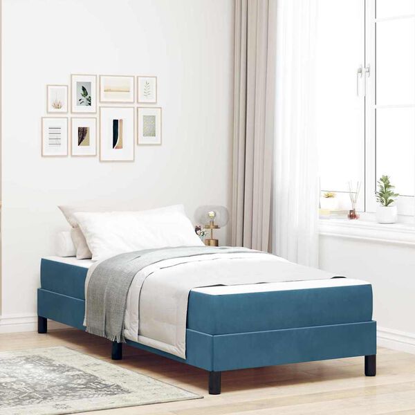 vidaXL Cama tipo Box Spring con colch&oacute;n Azul Oscuro 80 x 220 cm tela