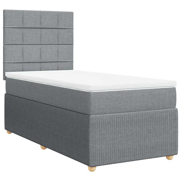 vidaXL Cama box spring con colch&oacute;n tela gris claro 90x190 cm