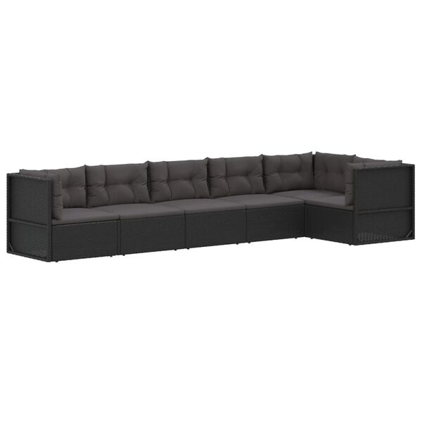vidaXL Set muebles de jardín 6 piezas y cojines ratán sintético negro