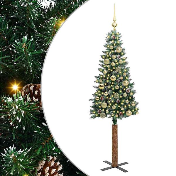 vidaXL Árbol de Navidad Delgado con 150 LED con soporte Verde y 150 cm