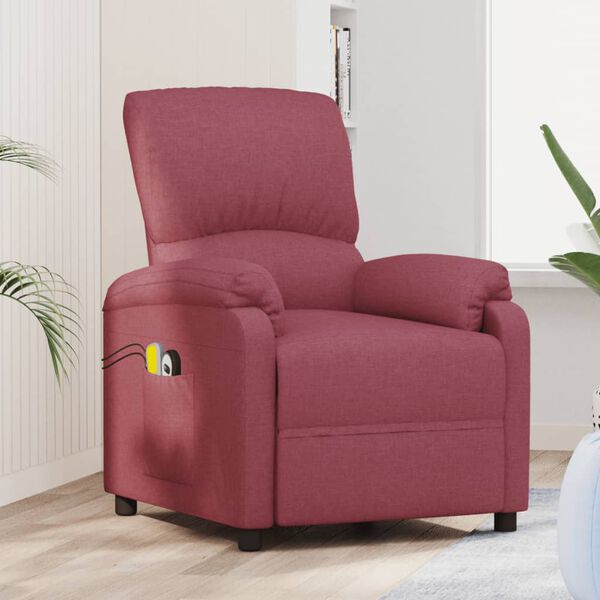 vidaXL Sill&oacute;n de masaje elevable tela rojo tinto