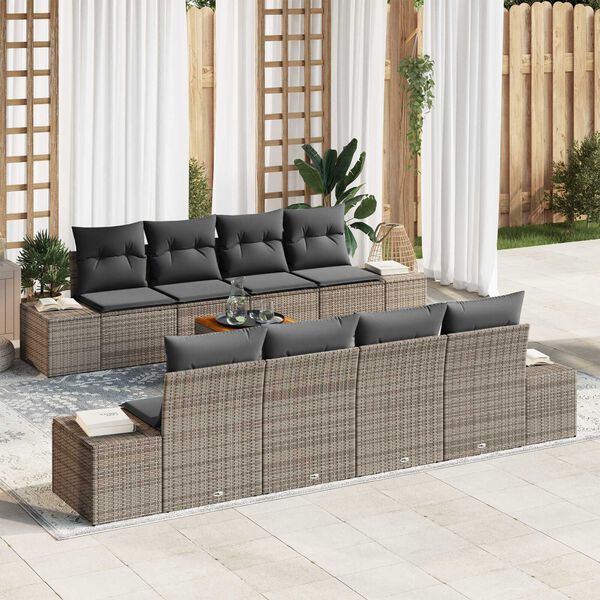 vidaXL Conjunto de sof&aacute;s de jard&iacute;n 9 pcs Gris rat&aacute;n sint&eacute;tico
