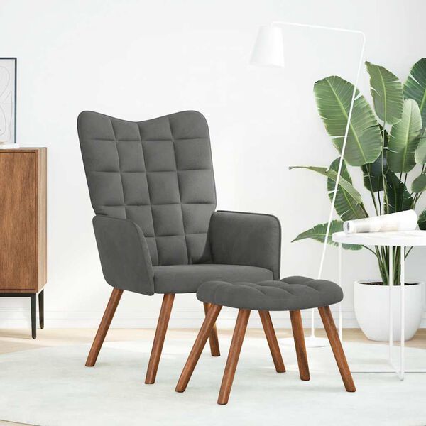 vidaXL Sill&oacute;n relajante con taburete de terciopelo gris oscuro