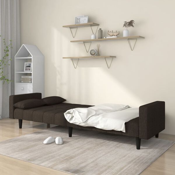 vidaXL Sof&aacute; cama de 2 plazas con dos almohadas tela marr&oacute;n oscuro