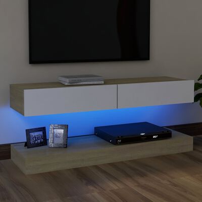 vidaXL Mueble de TV con luces LED blanco y roble Sonoma 120x35 cm
