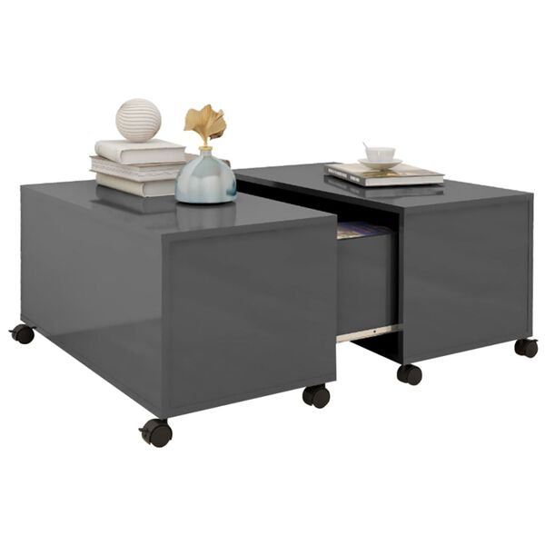 vidaXL Mesa de centro madera contrachapada gris brillante 75x75x38 cm