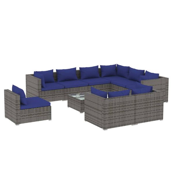 vidaXL Set de muebles de jardín 10 pzas y cojines ratán sintético gris