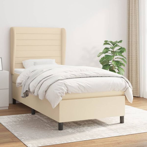 vidaXL Cama box spring con colch&oacute;n tela color crema 90x190 cm