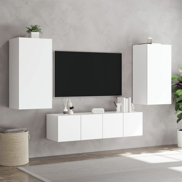 vidaXL Muebles de TV de pared con LED 4 pzas madera ingenier&iacute;a blanco