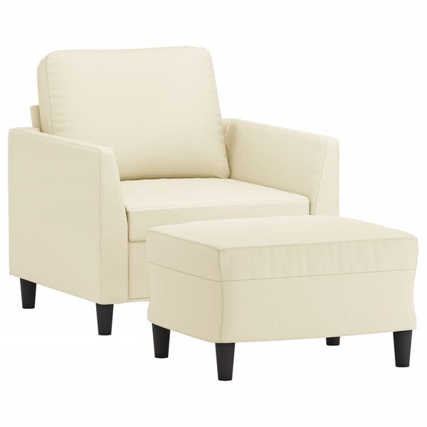 vidaXL Sill&oacute;n con taburete cuero sint&eacute;tico color crema 60 cm