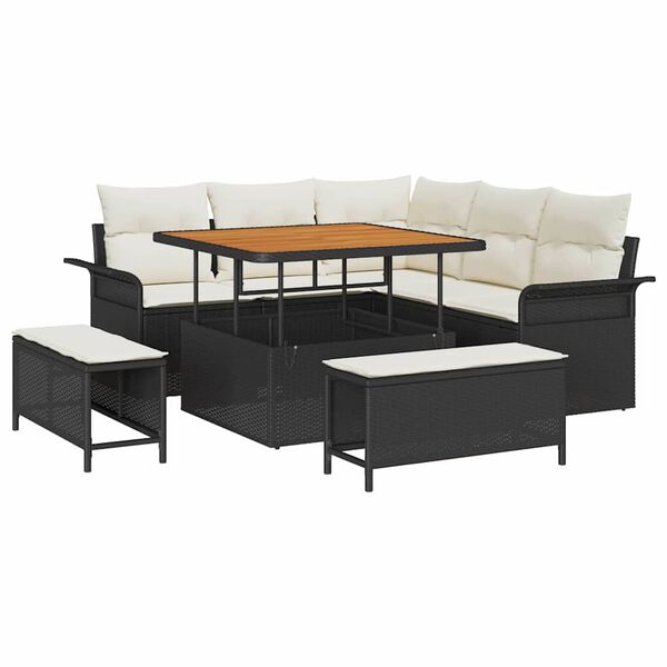 vidaXL Conjunto de sof&aacute; de jard&iacute;n 8 pcs Negro rat&aacute;n sint&eacute;tico