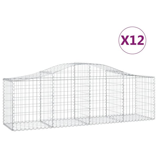 vidaXL Cestas de gaviones 12 uds forma de arco hierro 200x50x60/80 cm