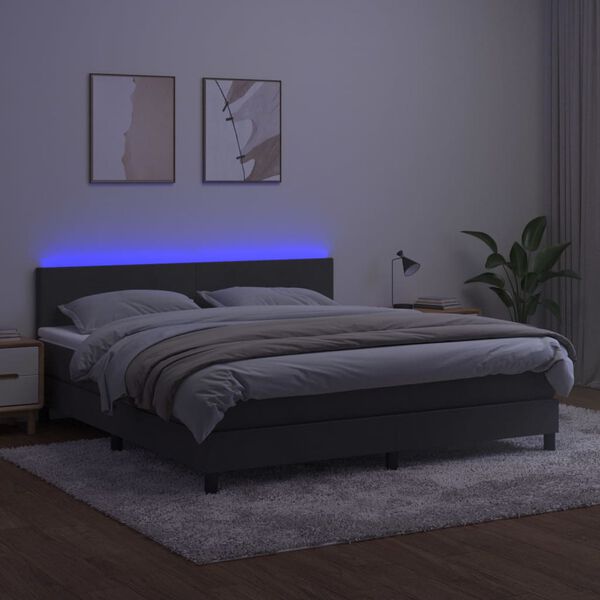 vidaXL Cama box spring colch&oacute;n y LED terciopelo gris oscuro 180x200 cm