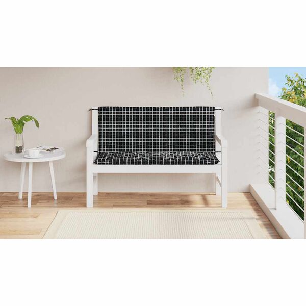 vidaXL Cojines para banco jardín 2 uds tela a cuadros negro 120x50x7cm