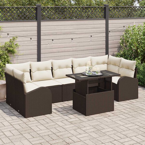 vidaXL Conjunto de sof&aacute; de jard&iacute;n 8 pcs Marr&oacute;n Rattan de Poli&eacute;ster