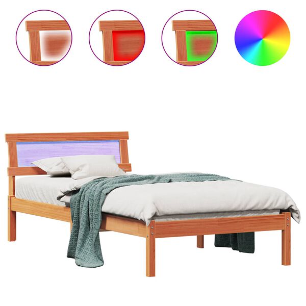 vidaXL Estructura de cama con cabecera Marrón cera 75 x 190 cm