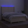 vidaXL Cama box spring colch&oacute;n y luces LED tela crema 140x200 cm