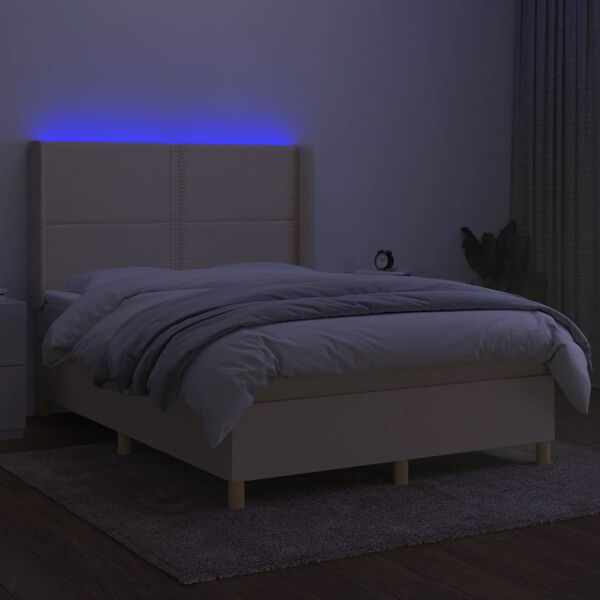vidaXL Cama box spring colch&oacute;n y luces LED tela crema 140x200 cm