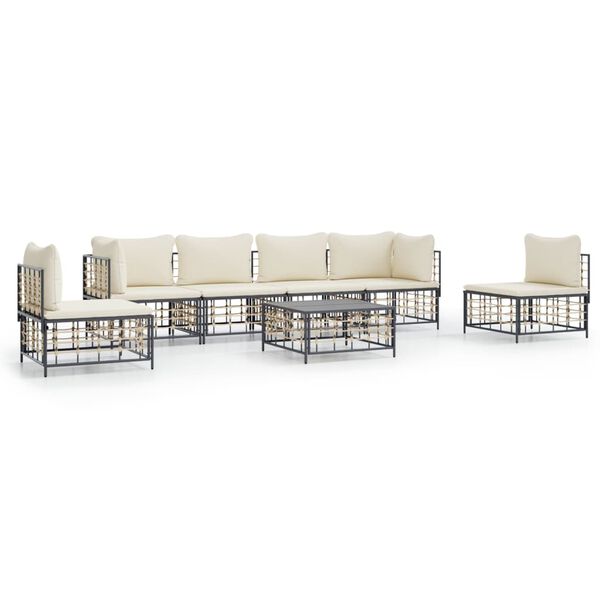 vidaXL Set muebles de jardín 7 pzas y cojines ratán PE gris antracita