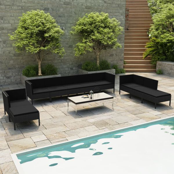 vidaXL Set de muebles de jard&iacute;n 10 pzas cojines rat&aacute;n sint&eacute;tico negro