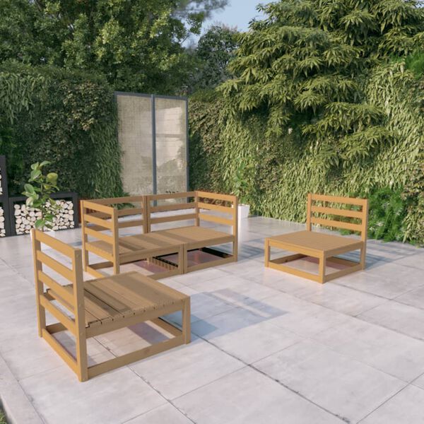 vidaXL Muebles de jard&iacute;n 4 piezas marr&oacute;n miel madera maciza de pino