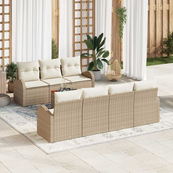 vidaXL Conjunto de sof&aacute;s de jard&iacute;n 8 pcs Beige y Crema rat&aacute;n sint&eacute;tico