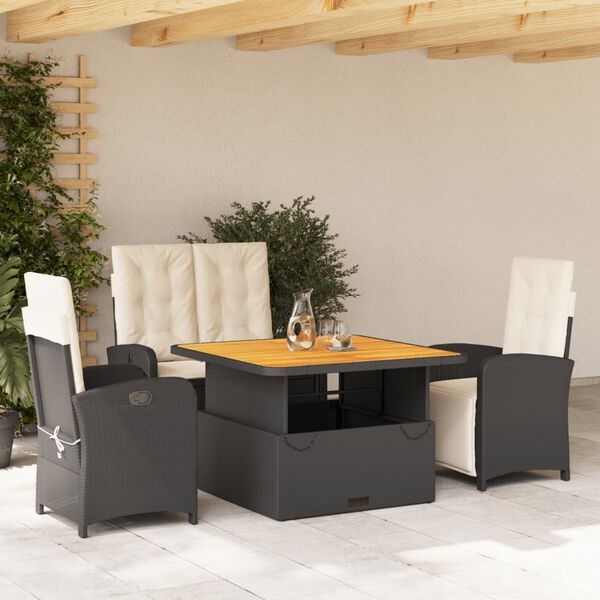 vidaXL Set de muebles jard&iacute;n 5 pzas con cojines rat&aacute;n sint&eacute;tico negro