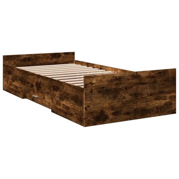 vidaXL Cama con cajones madera de ingenier&iacute;a roble ahumado 90x200 cm