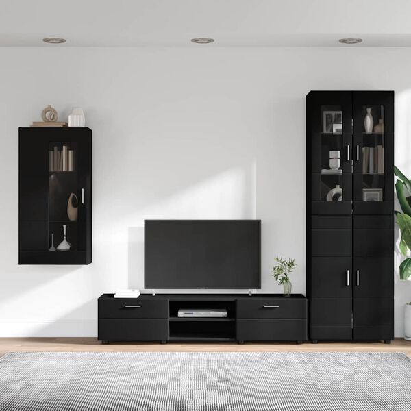 vidaXL Conjunto de mueble de TV FLORIN Negro Madera de ingenier&iacute;a