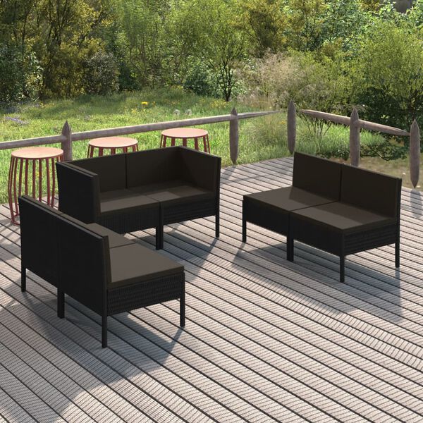 vidaXL Set de muebles de jard&iacute;n 6 pzas y cojines rat&aacute;n sint&eacute;tico negro