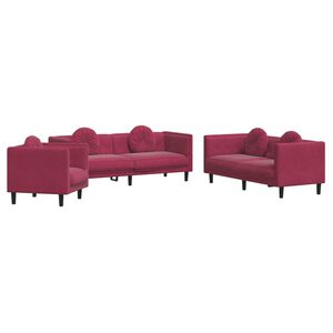 vidaXL Juego de sof&aacute;s con cojines 3 piezas terciopelo rojo tinto
