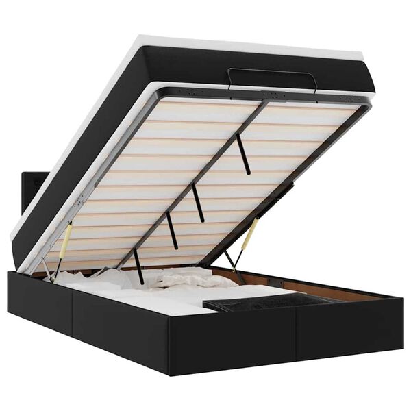 vidaXL Cama otomana colch&oacute;n y LED cuero sint&eacute;tico negro 120x190cm