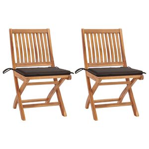vidaXL Sillas plegables (2 unidades) con cojines color topo, de madera maciza de teca.