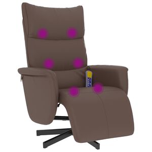 vidaXL Sill&oacute;n reclinable masaje con reposapi&eacute;s cuero sint&eacute;tico marr&oacute;n