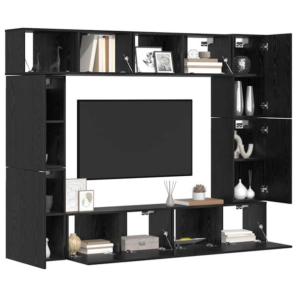 vidaXL Conjunto de mueble de TV 8 pcs Roble Negro Madera de ingenier&iacute;a