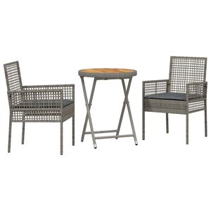 vidaXL Juego Bistro de Jard&iacute;n 3 uds. Gris rat&aacute;n sint&eacute;tico