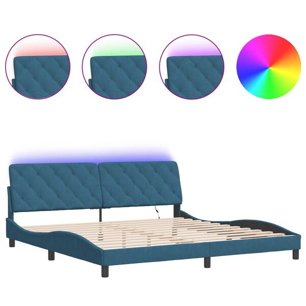 vidaXL Estructura de cama con LED sin colch&oacute;n terciopelo azul 200x200 cm