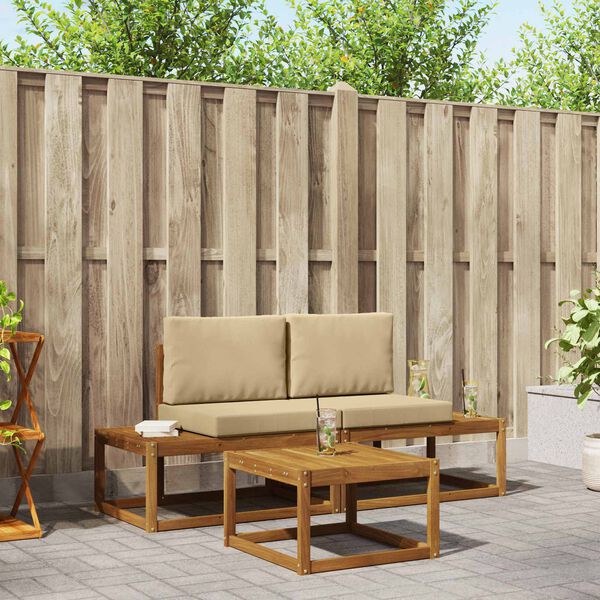 vidaXL Conjunto de sof&aacute;s de exterior con coj&iacute;n 3 pcs Natural