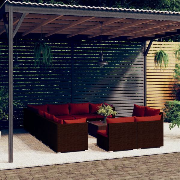 vidaXL Set muebles de jardín 13 pzas y cojines ratán sintético marrón