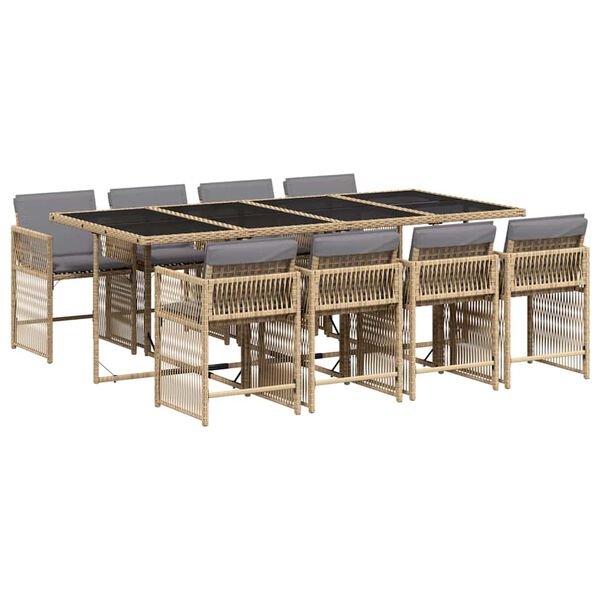 vidaXL Set comedor de jard&iacute;n 9 pzas con cojines rat&aacute;n sint&eacute;tico beige