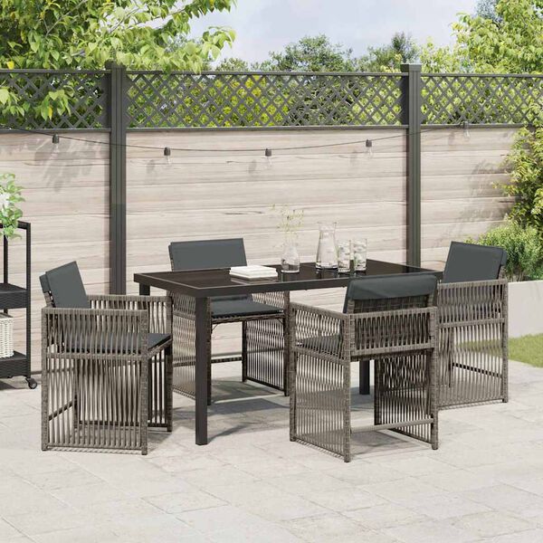 vidaXL Conjunto de Comedor de Jard&iacute;n 5 pcs Gris rat&aacute;n sint&eacute;tico