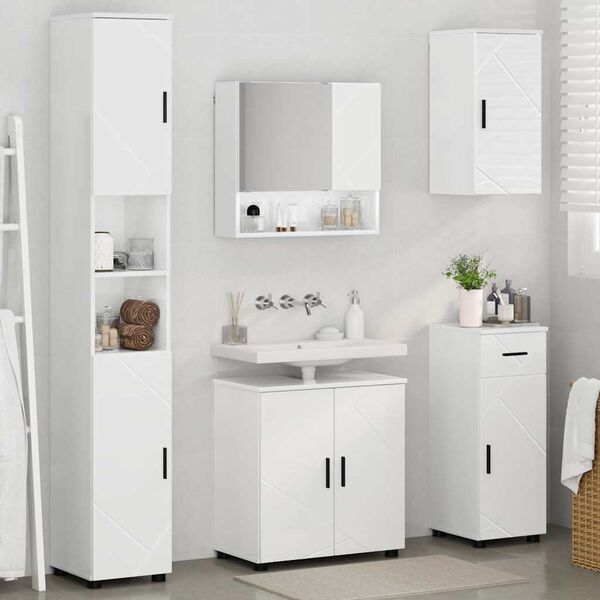 vidaXL Juego de muebles de ba&ntilde;o con caj&oacute;n con puerta 5 pcs brillante